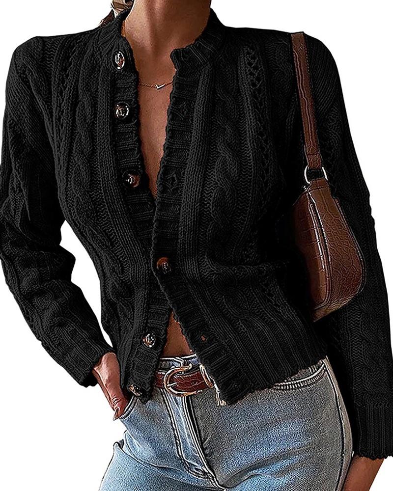 Long Sleeve Cable Knit Buttoned Cardigan
