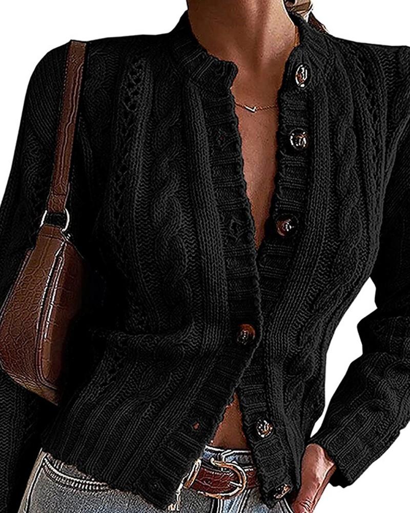 Long Sleeve Cable Knit Buttoned Cardigan
