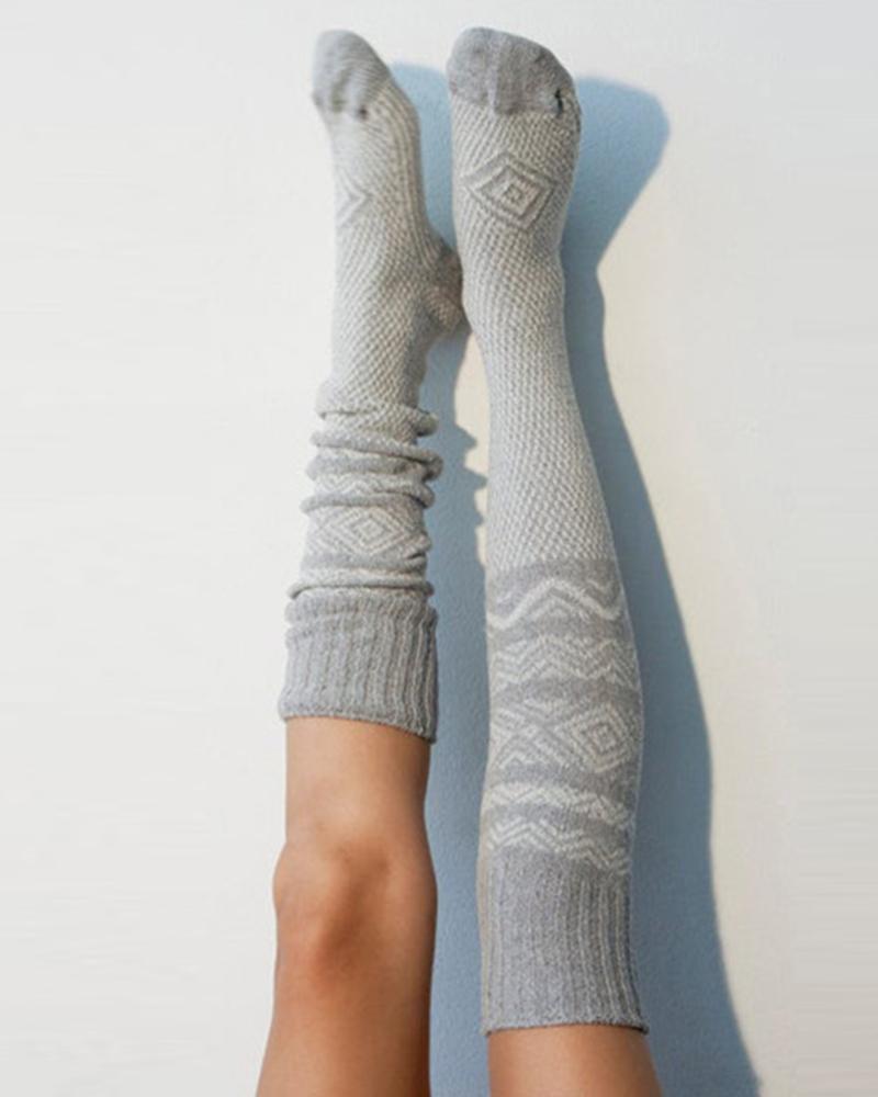 Colorblock Skinny Kinitted Midi-calf Socks