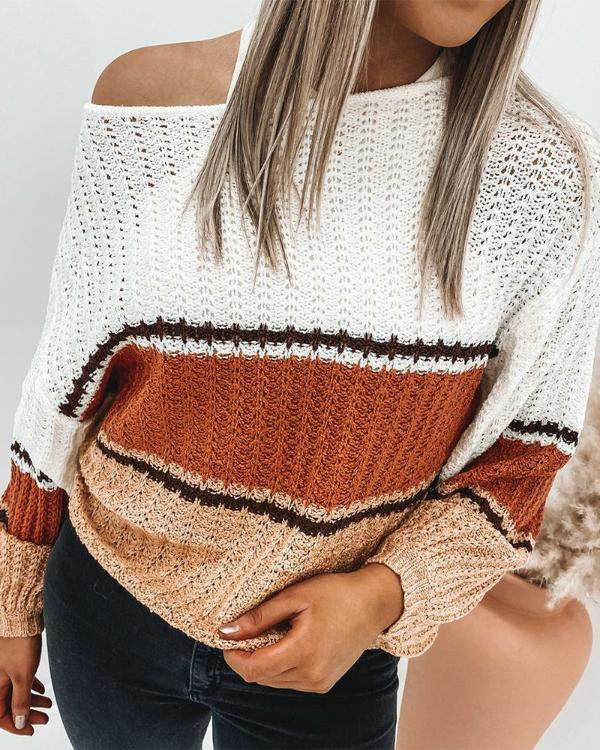 Colorblock Striped Drop Shoulder Sweater