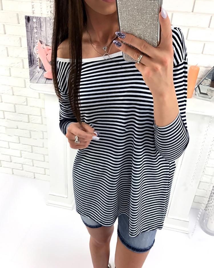 Outlet26 Sexy Pinstriped Open Back Casual T-shirt Dress black