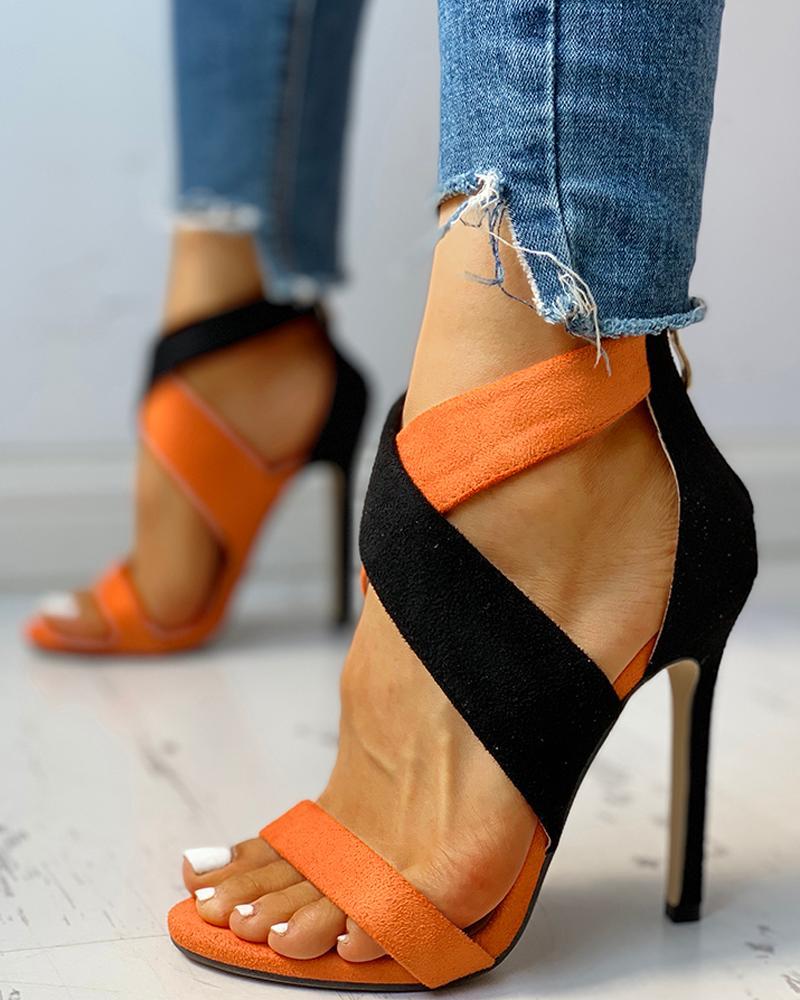 Outlet26 Colorblock Crisscross Thin Heeled Sandals orange