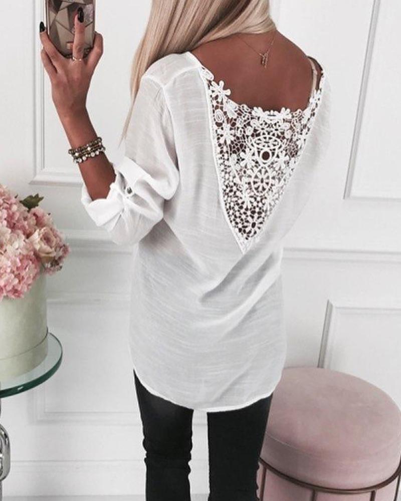 Outlet26 V Neck Lace Insert Top white