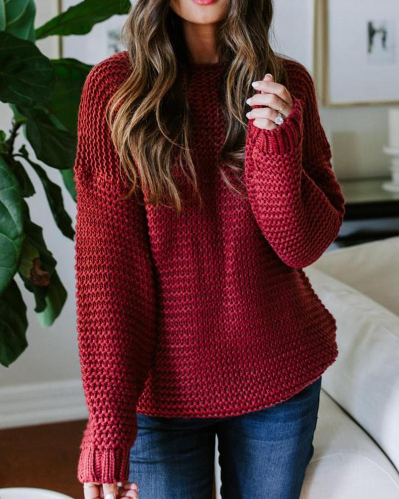 Outlet26 Round Neck Loose Knit Sweater red