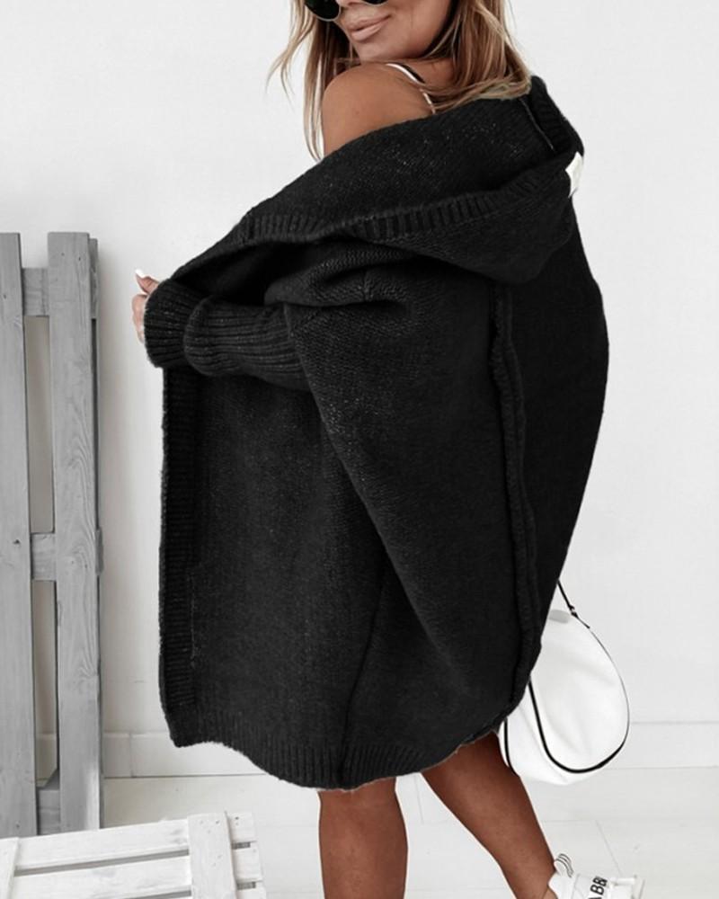 Open Front Batwing Hooded Cardigan