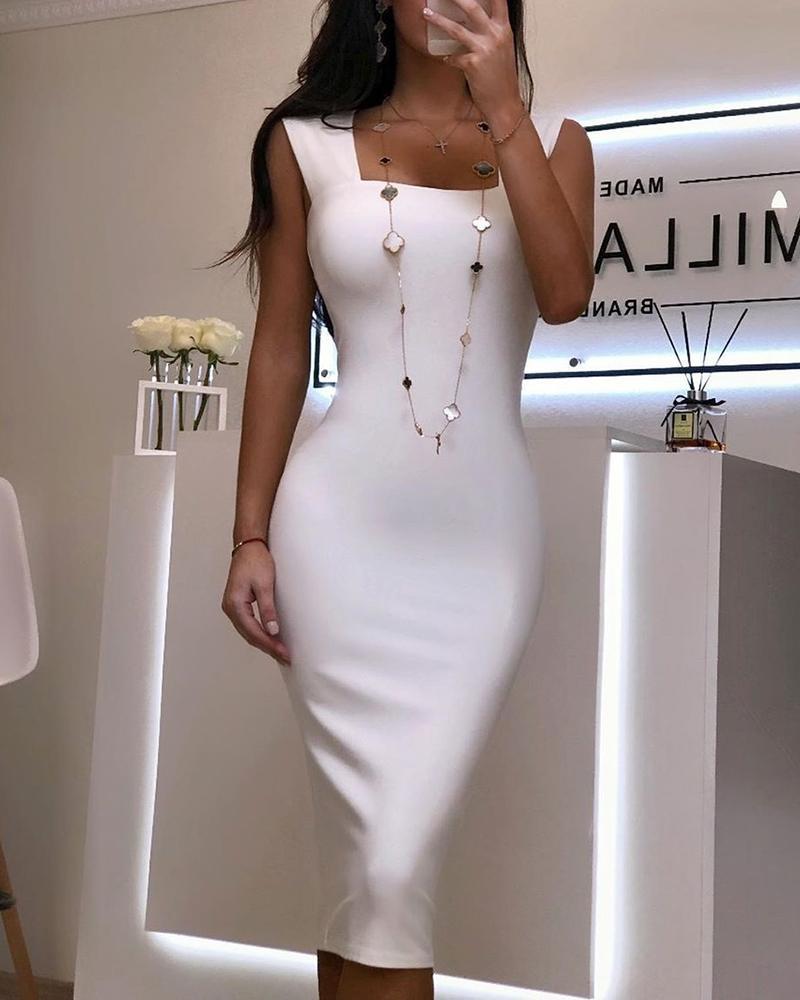 Outlet26 Solid Thick Strap Midi Dress white