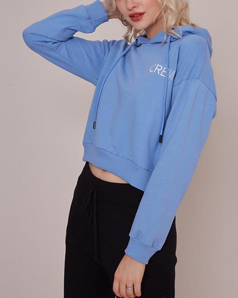Embroidered Letter Long Sleeve Hoodie