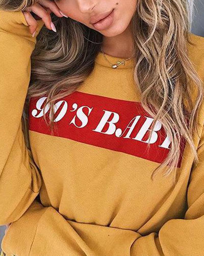 Outlet26 90's Baby Letter Print Crop Sweatshirt yellow
