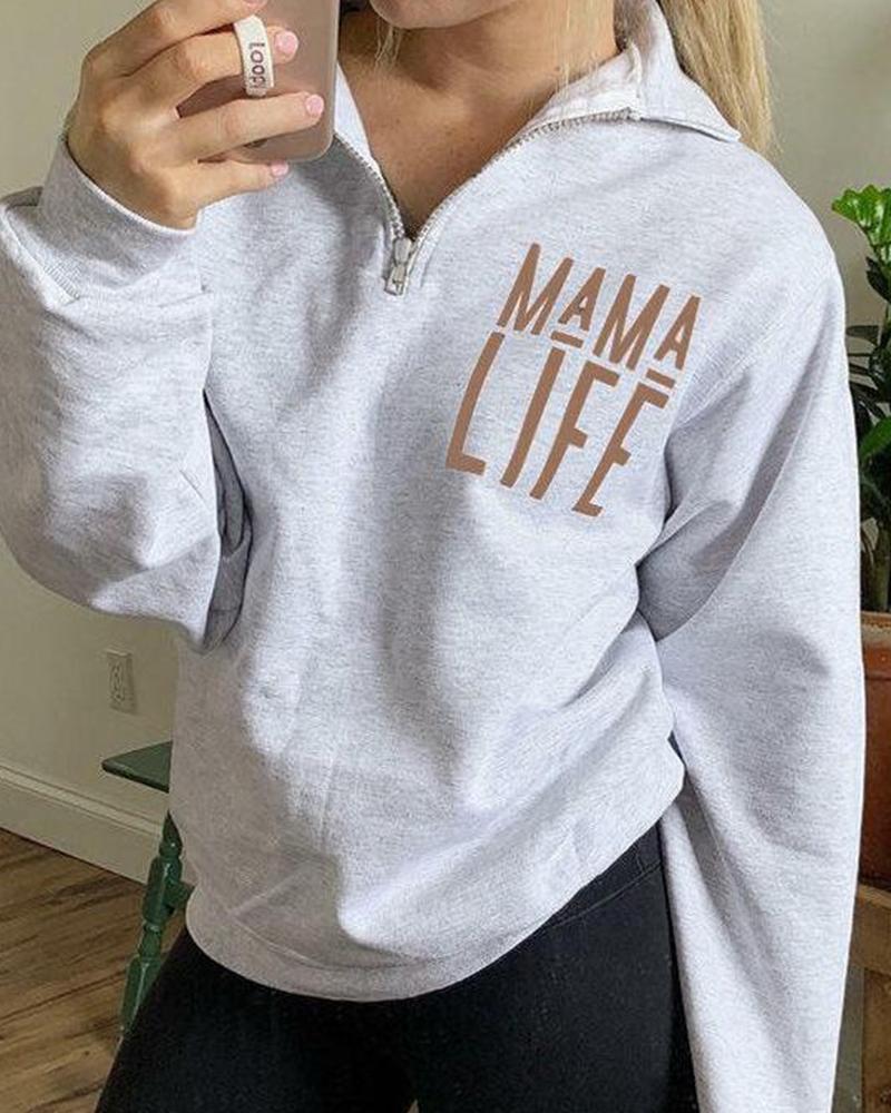 Mama Life Zip Neck Sweatshirt