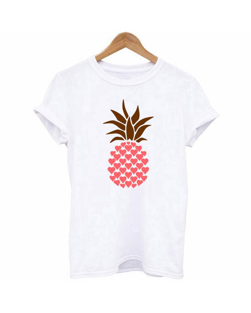 Pineapple Print Casual White T-shirt