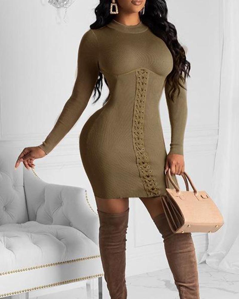 Solid Front Lace Up Detail Dress