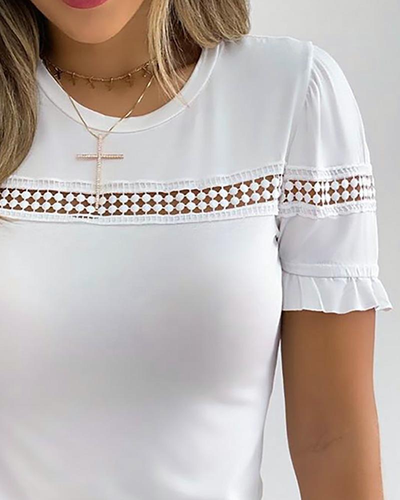 Round Neck Ruffles Hollow Out Blouse