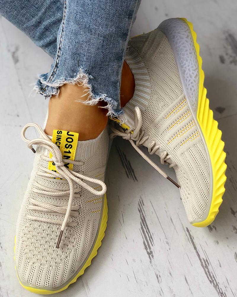 Colorblock Knitted Breathable Lace-Up Yeezy Sneakers