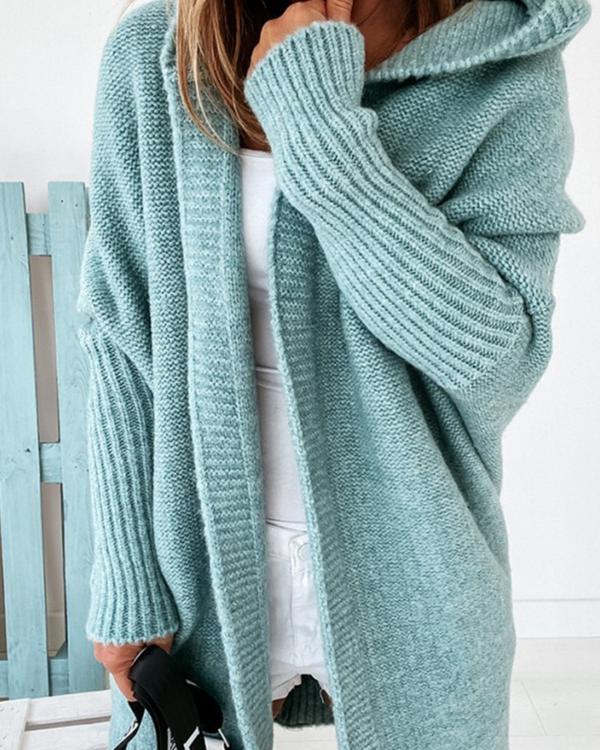 Open Front Batwing Hooded Cardigan