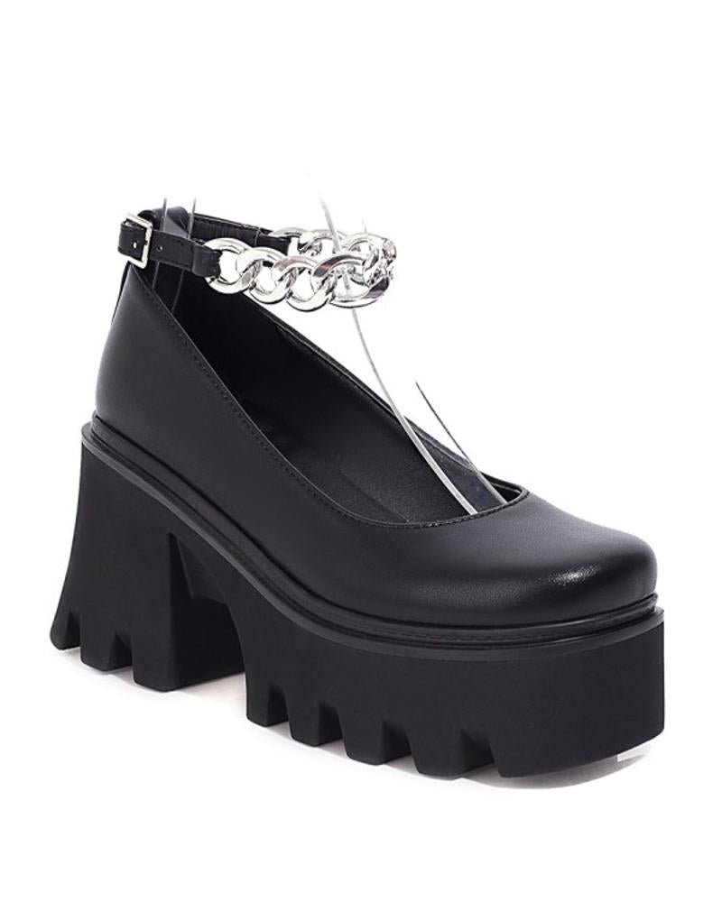 Chic Womens Ankle Chain Buckle Square Toe Platform Shoes