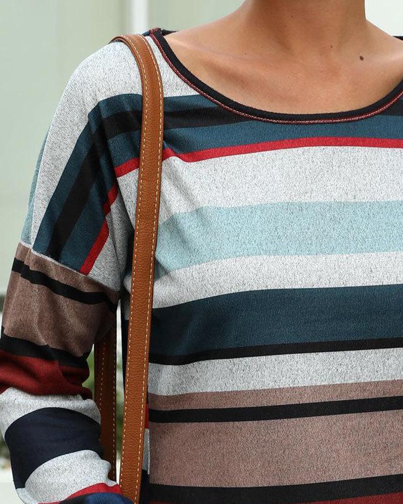 Round Neck Colorblock Long Sleeve Top