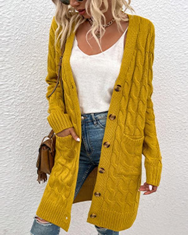 Long Sleeve Button Up Cable Knit Cardigan