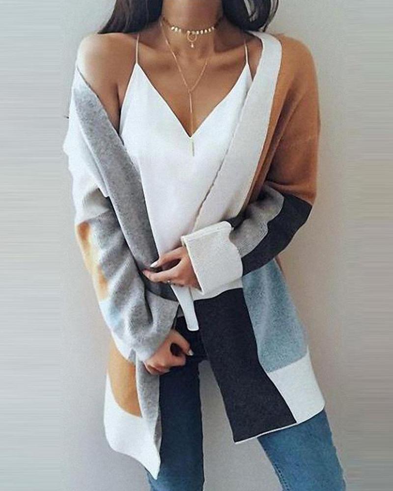 Outlet26 Open Front Colorblocks Knitted Cardigan gray
