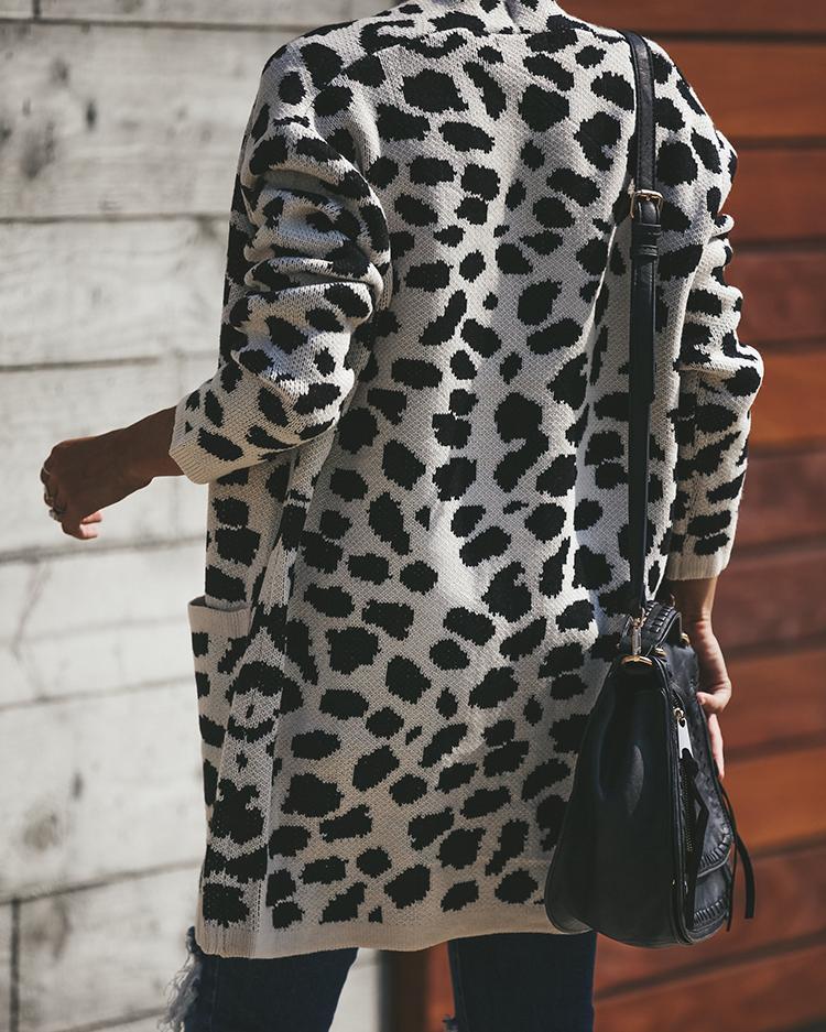 Leopard Open Front Casual Coat