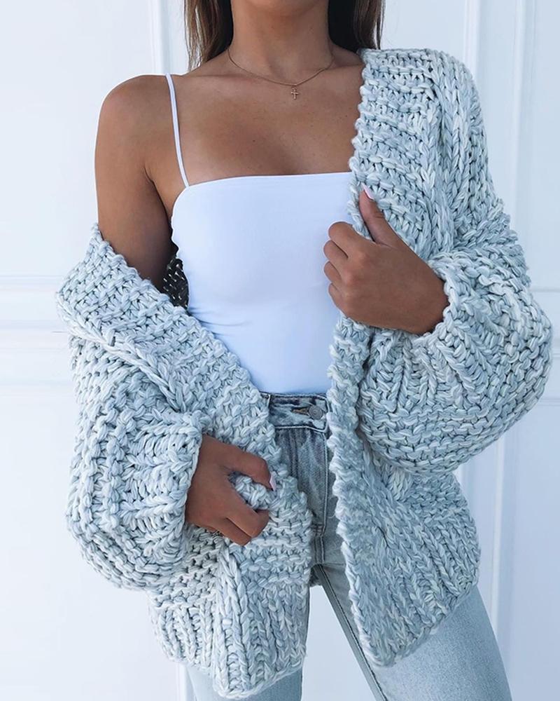 Solid Loose Knit Casual Cardigan