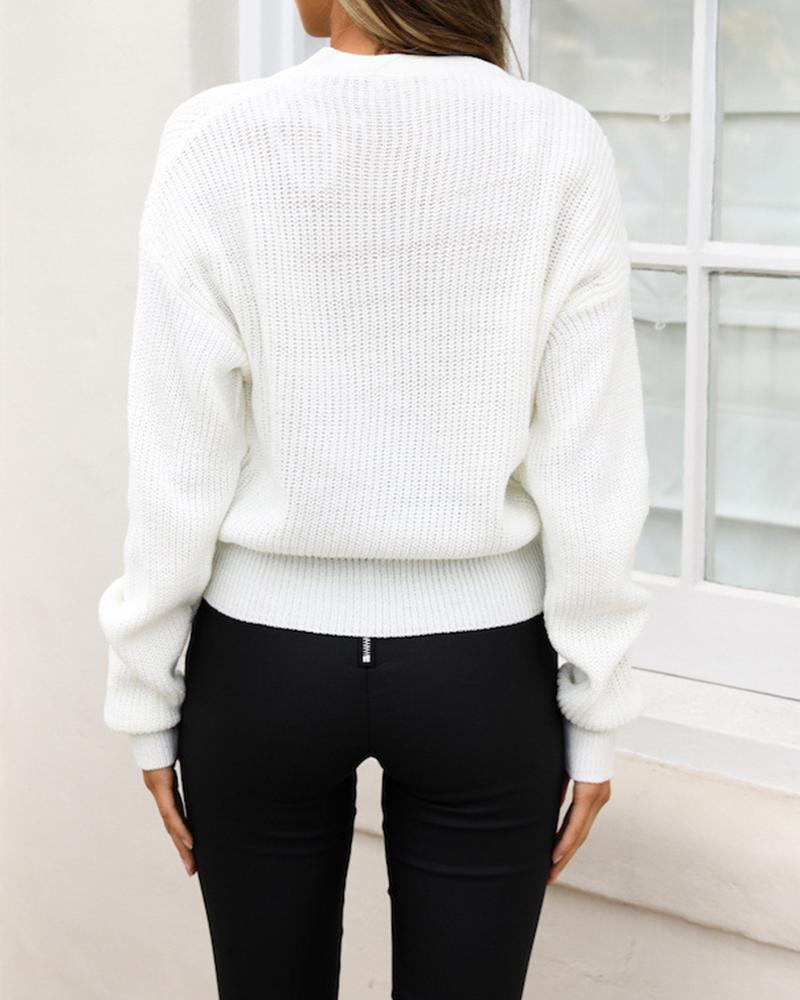 V-Neck Button Knit Sweater