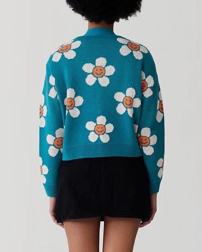 Smiley Flower Print Sweater