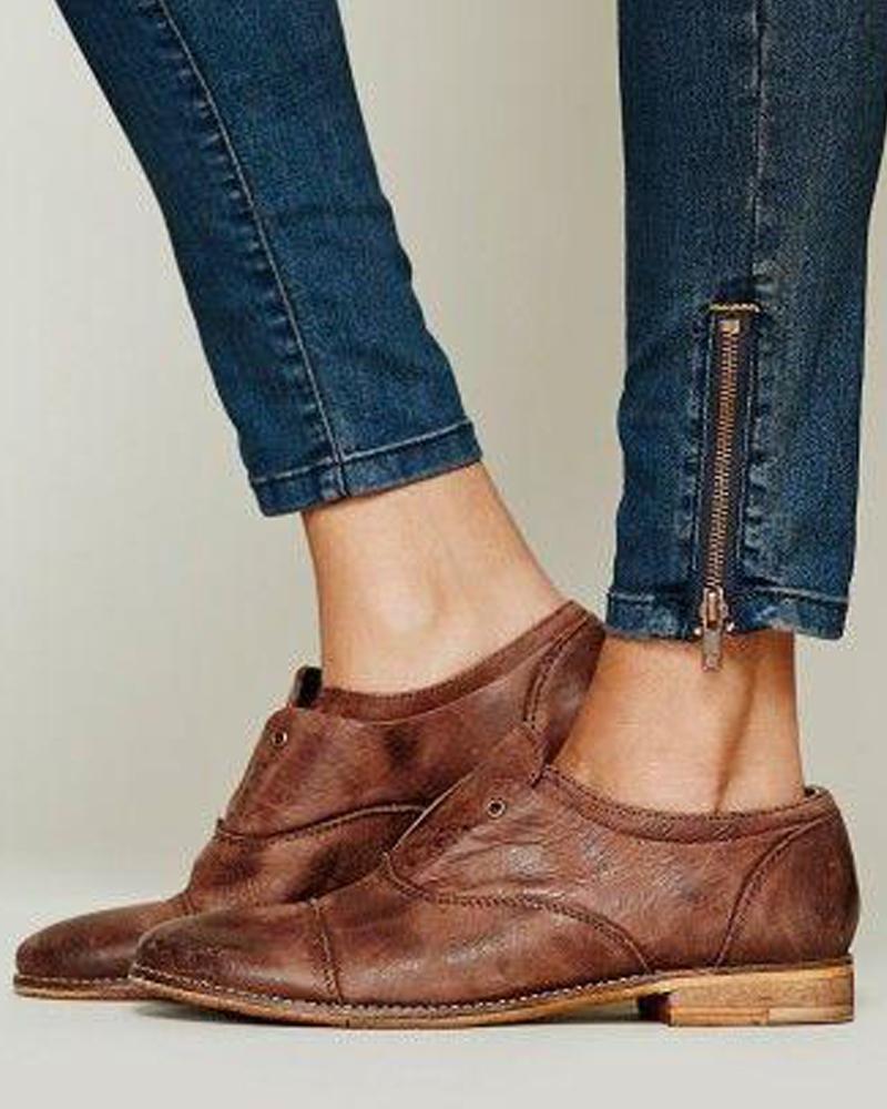 Outlet26 Faux Leather Heeled Oxford Shoes brown