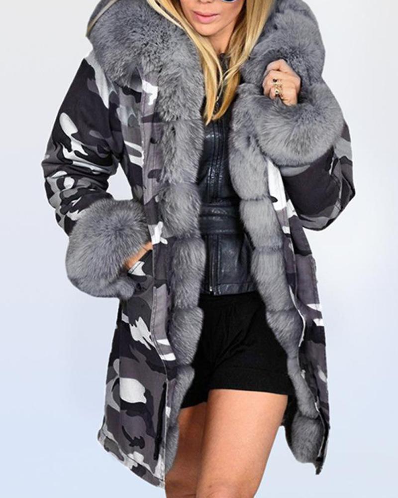 Faux Fur Camo Winter Coat