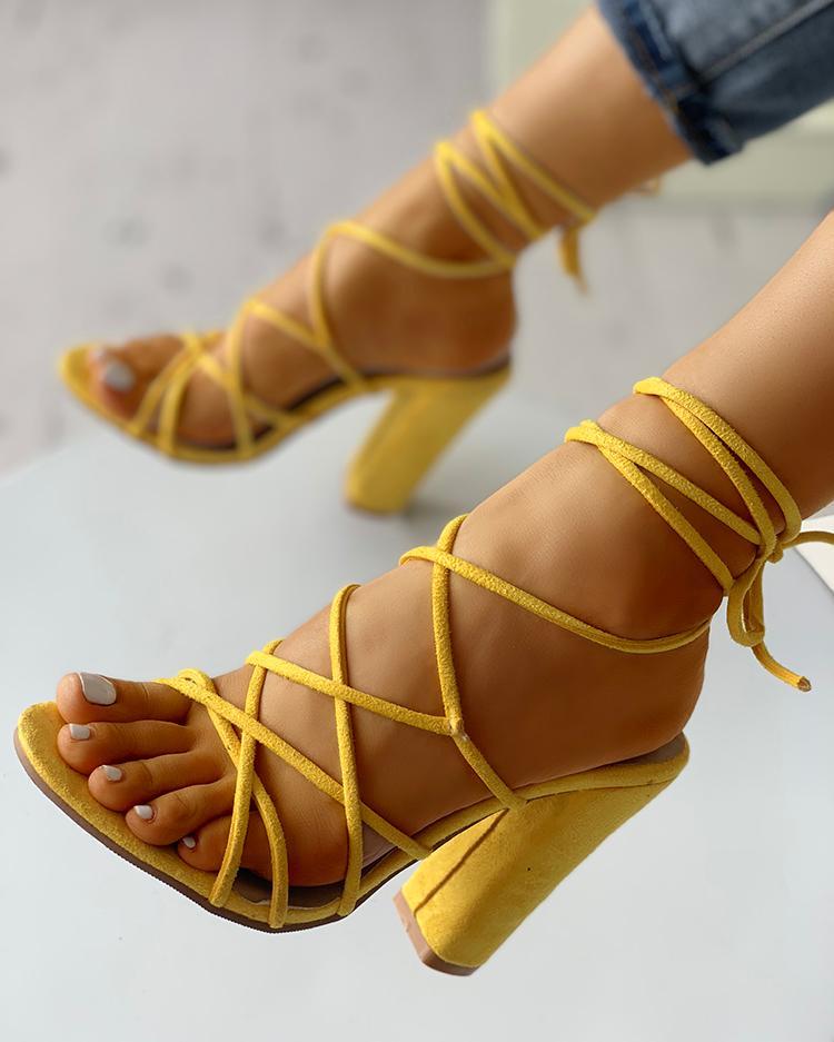 Sexy Lace-Up Open Toe Chunky Pump