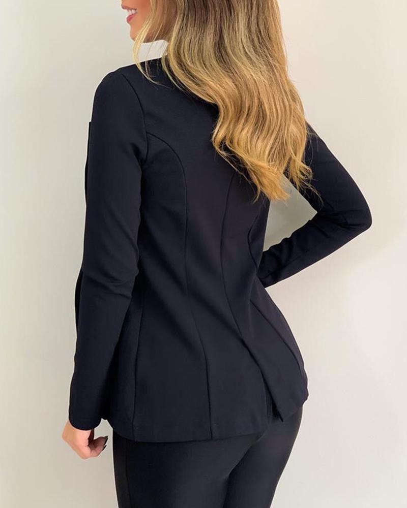 Solid Bodysuit &Long Sleeve Blazer Coat Set