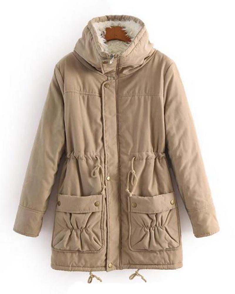 Faux Shearling Lined Pocketed Coat