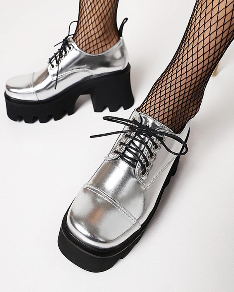 Chic Ladies Round Toe Lace-up Platform Oxford Shoes