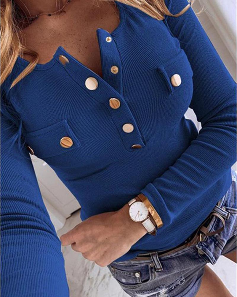 Solid Button-Up Knit Top
