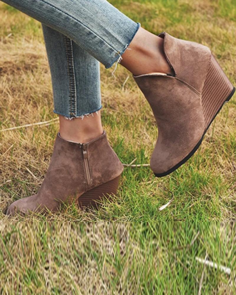 Faux Suede Side Zip Wedge Boots