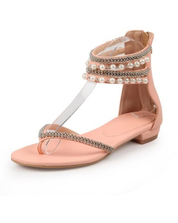 Stylish Beading Embellished Ankle Strap Flip-flop Sandals