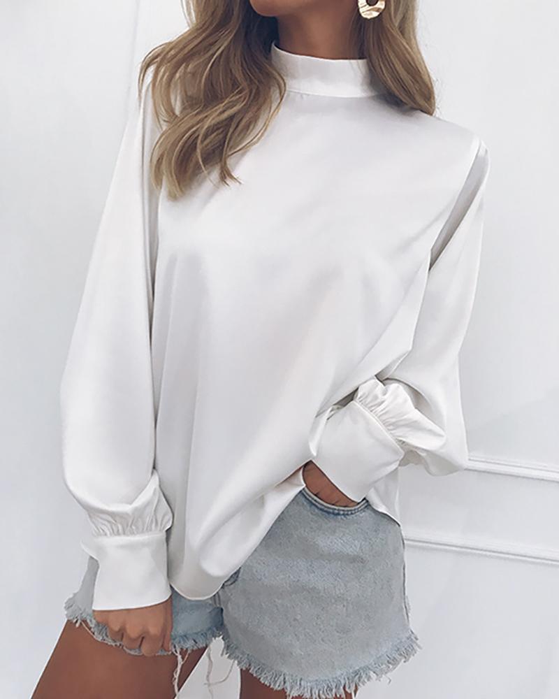 Solid Lanter Sleeve Casual Blouse