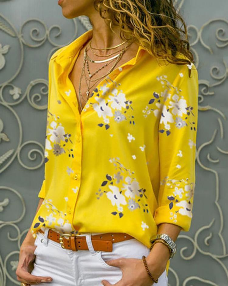 Outlet26 Floral Print Long Sleeve Casual Shirt yellow
