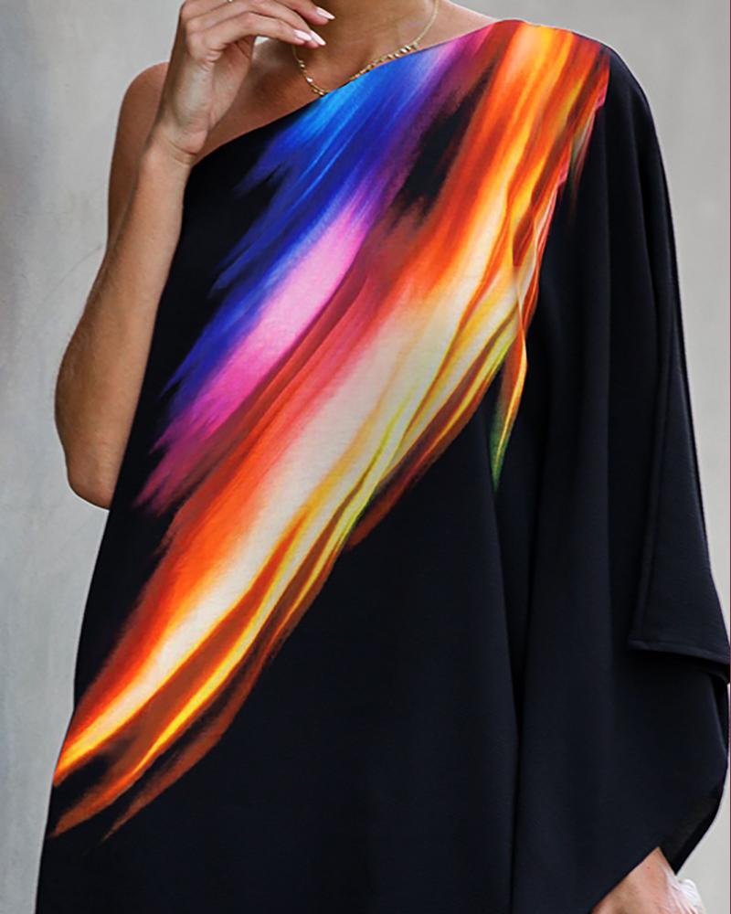 One Shoulder Colorful print Casual Dress
