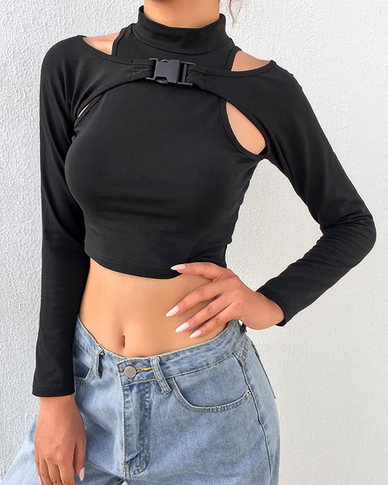 Outlet26 Cut Out Long Sleeve Crop Top black