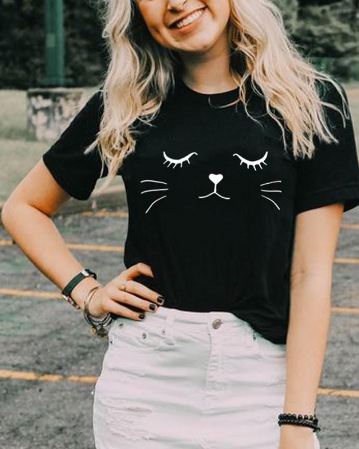 Casual Cat Pattern T-shirt