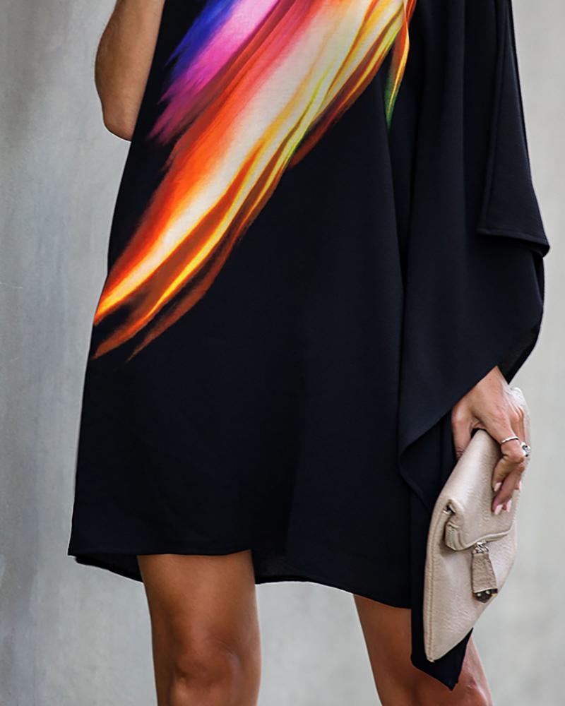 One Shoulder Colorful print Casual Dress