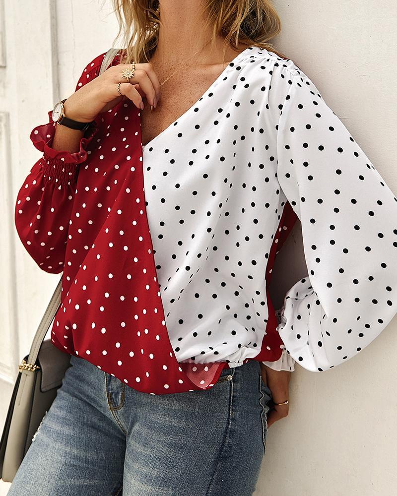 Outlet26 BiStyle Contrast Polka Dot Blouse red