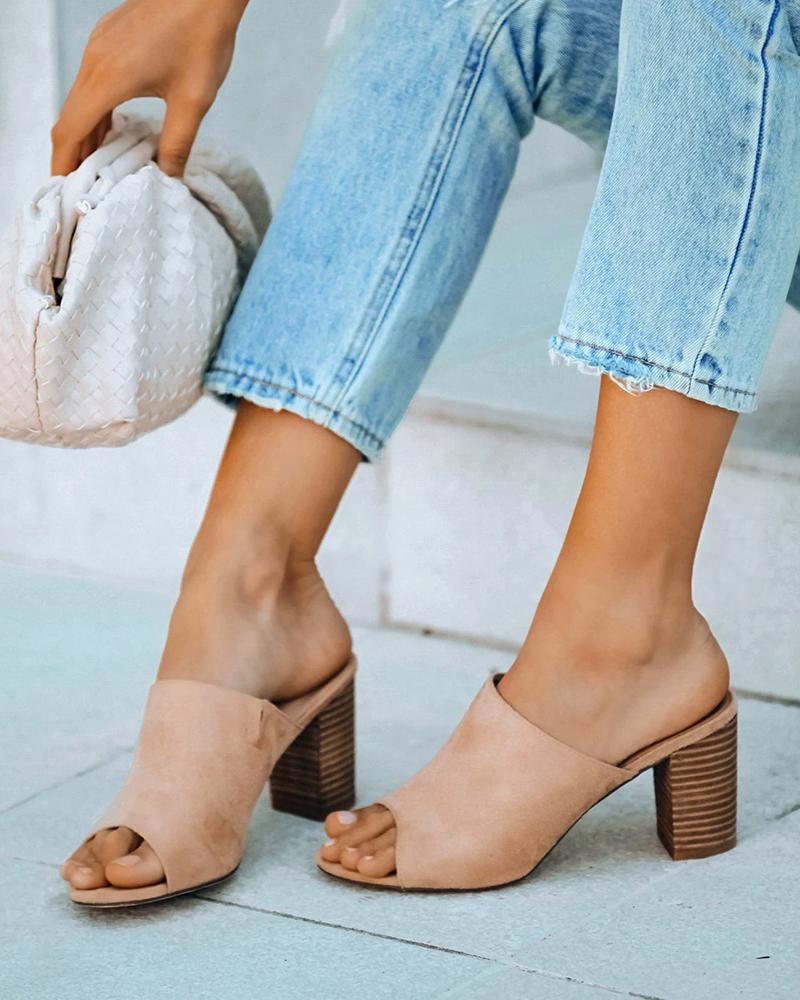 Outlet26 Peep Toe Chunky Heel Sandals Apricot
