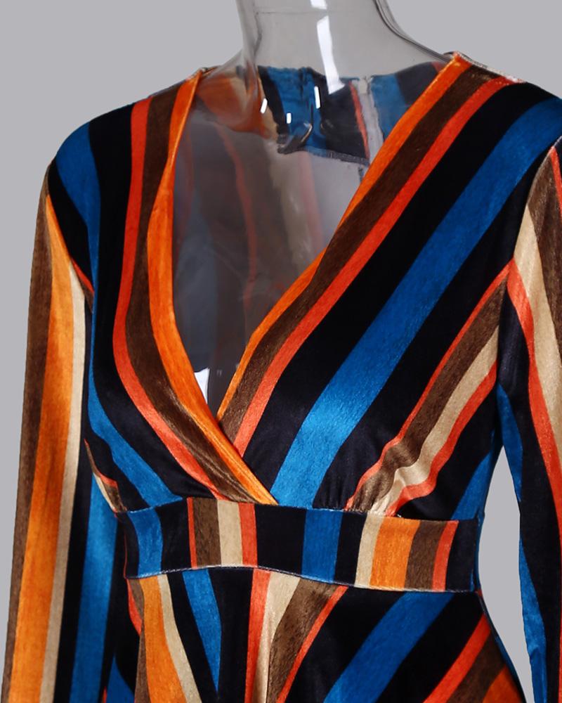 Multi Color Stripes Layered Ruffles Mini Dress