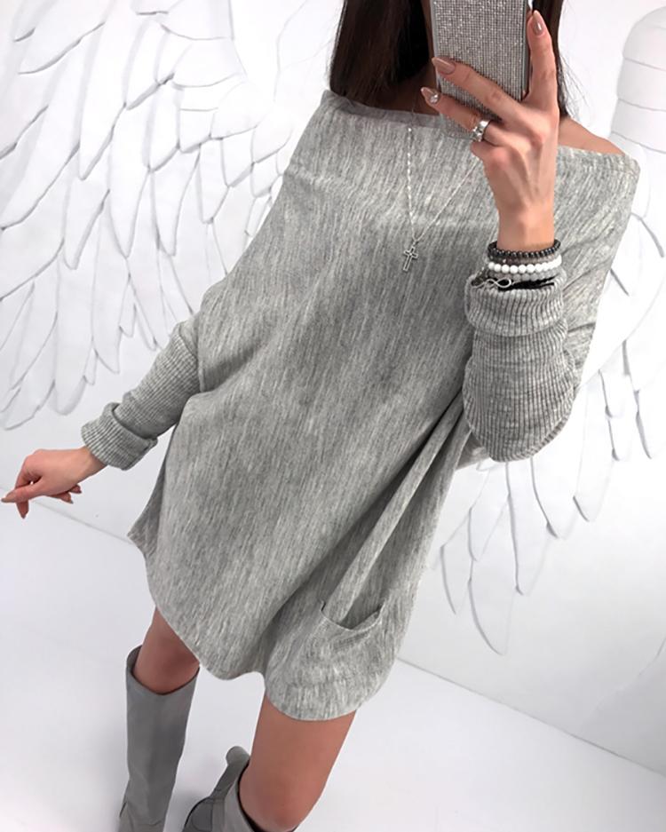 Off Shoulder Batwing Sleeve Baggy Casual Dress