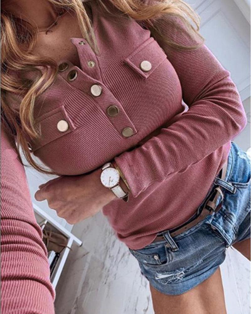 Solid Button-Up Knit Top
