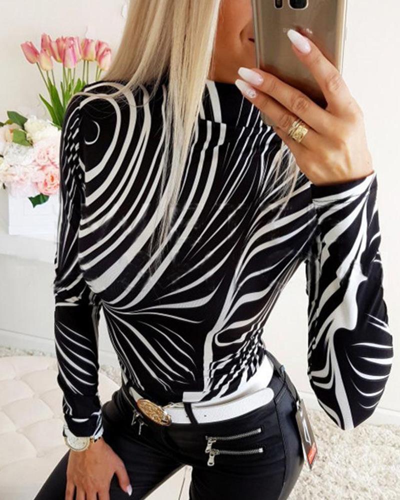 Striped Stand Collar Top