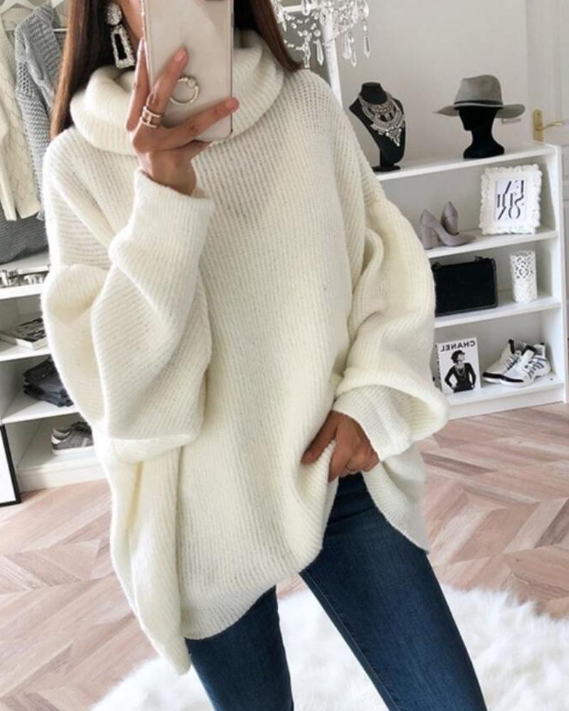 Outlet26 Oversized High Neck Knit Sweater white