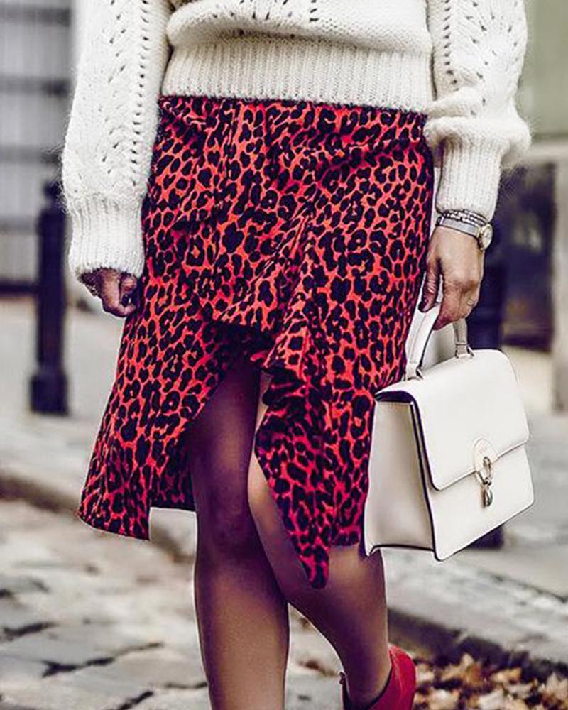 Leopard High Waist Midi Skirt