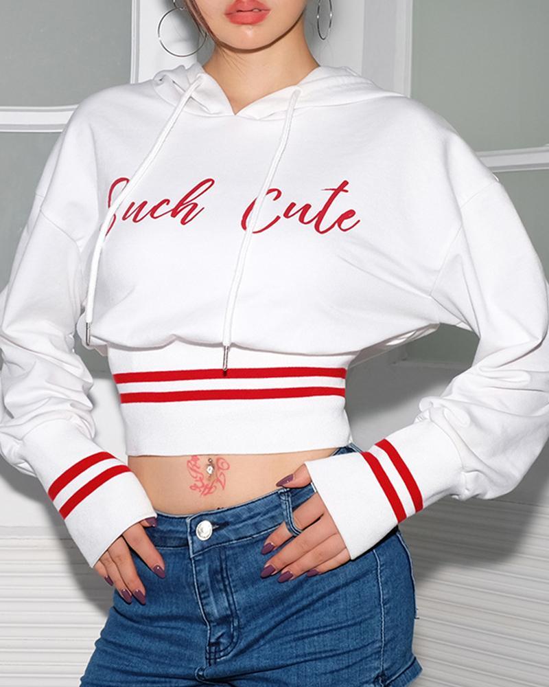 Outlet26 Such Cute Striped Hem Crop Hoodie white